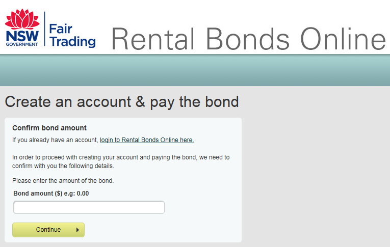 screen shot of bond payment screen for tenant